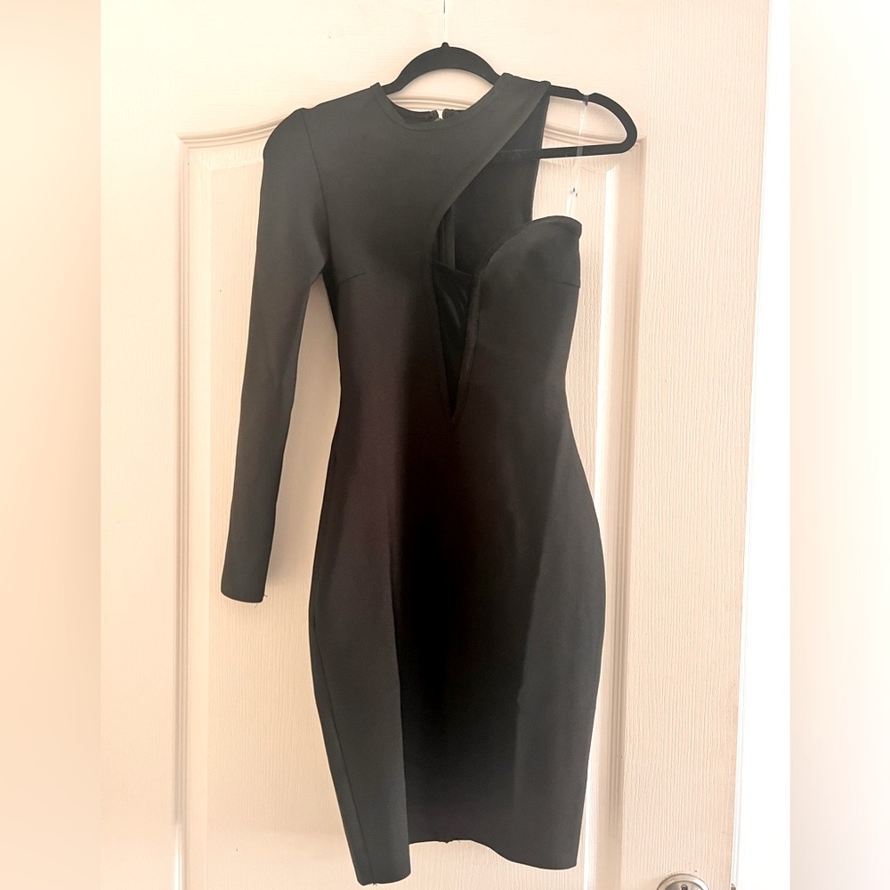 Black Women’s Small One Arm Dress with Plunging Neckline